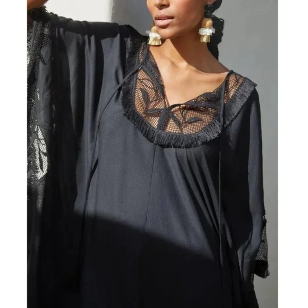 01 By Anthropologie Embroidered Cover-Up Dress Black NWOT XS/S